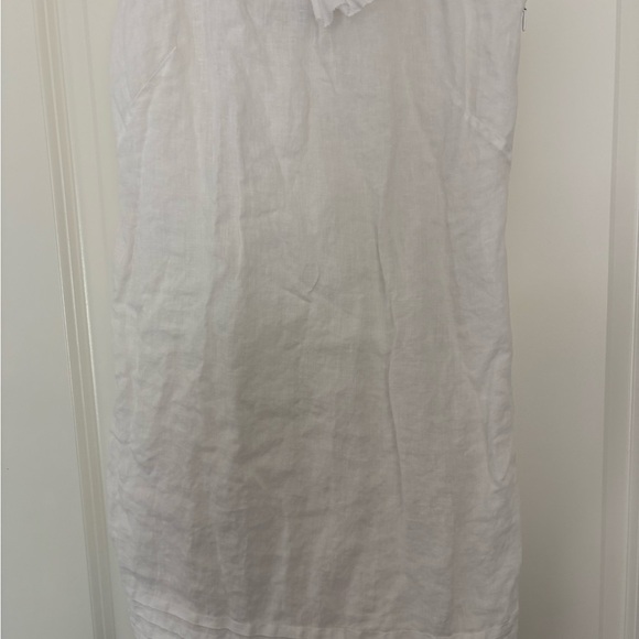 Ann Taylor LOFT White 100% Linen Ruffle Lined Spaghetti Strap Dress - Picture 3 of 8